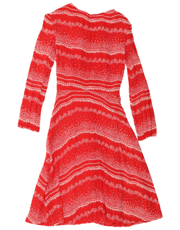 Vestido feminino vintage manga comprida linha A UK 8 pequeno floral vermelho