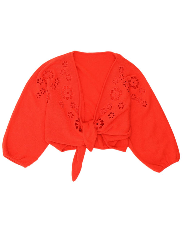 Bolero feminino vintage UK 12 lã de carneiro floral vermelho médio