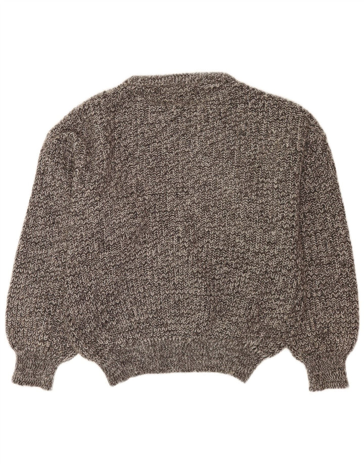 Suéter vintage masculino com gola com botão grande cinza manchado