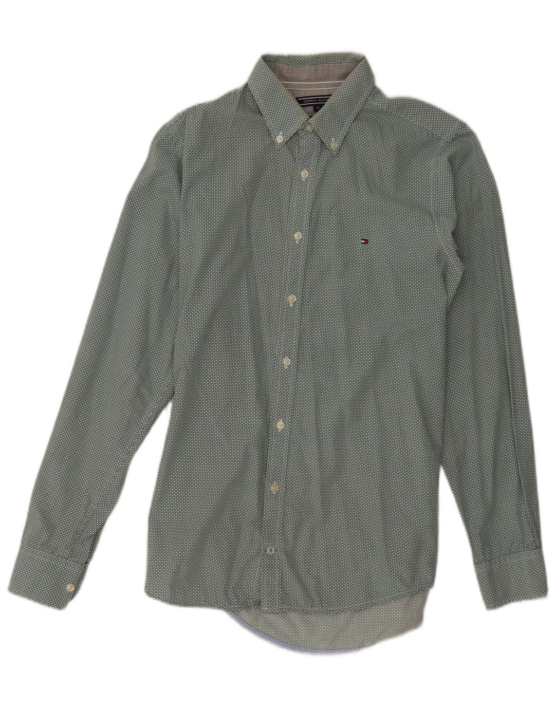Tommy Hilfiger Mens Slim Fit Camisa Médio Verde Manchado