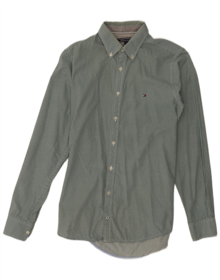 Tommy Hilfiger Mens Slim Fit Camisa Médio Verde Manchado