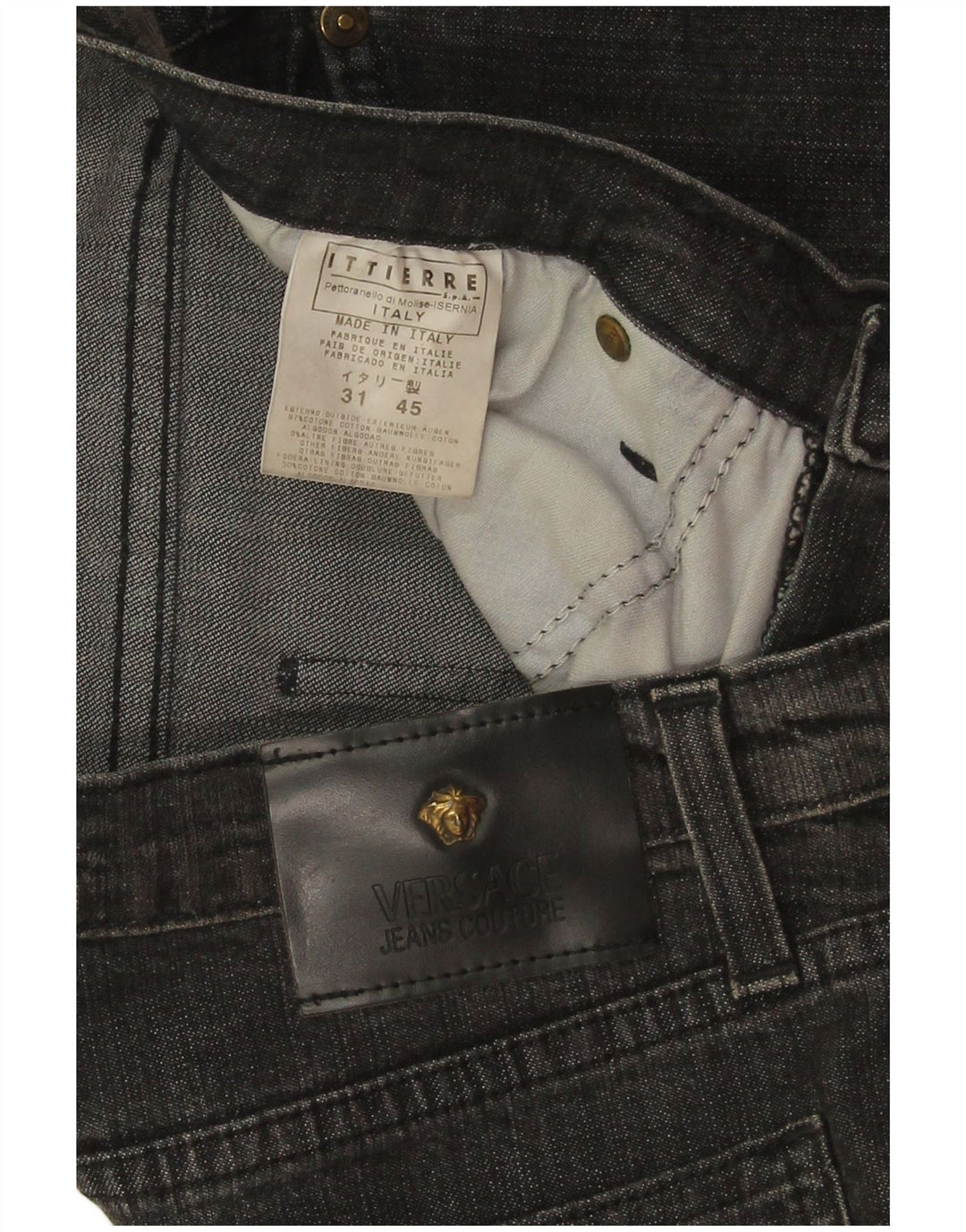 Jeans retos femininos Versace IT 45 médio W31 L30 algodão preto