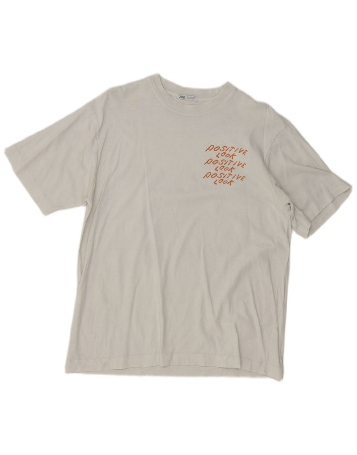 Zara Womens Graphic T-Shirt Top UK 16 Grande Branco