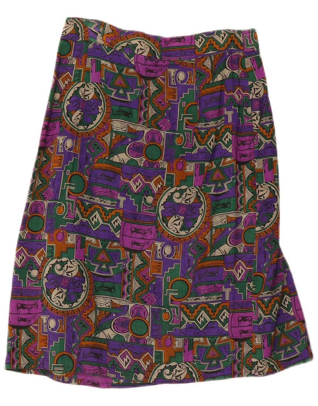 Saia feminina vintage W28 média multicolorida geométrica