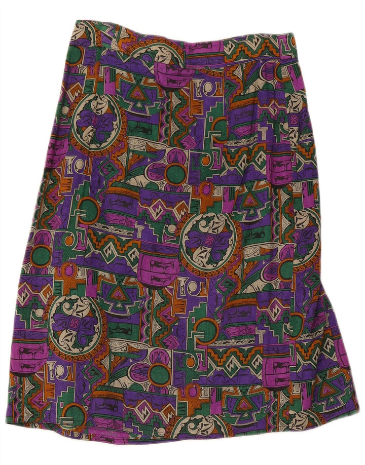 Saia feminina vintage W28 média multicolorida geométrica