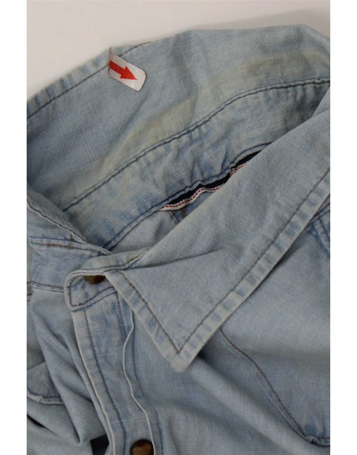 Camisa jeans Wrangler masculina azul médio algodão