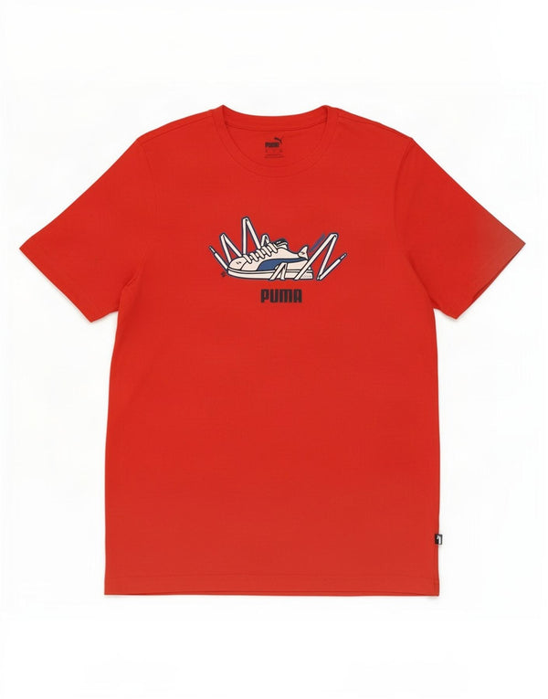 Puma Mens Graphic T-Shirt Top Médio Algodão Vermelho