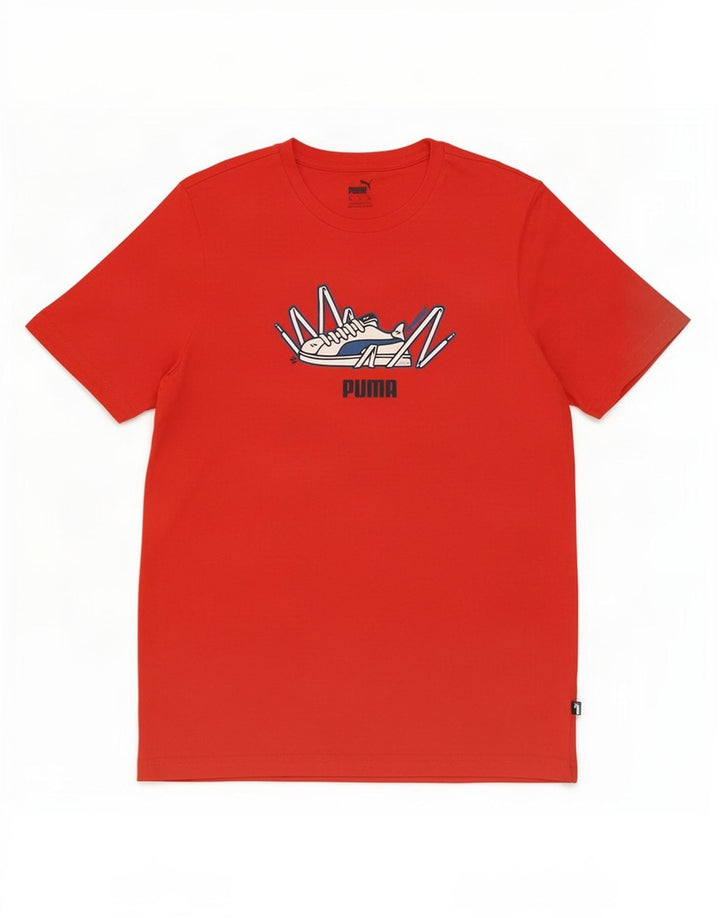 Puma Mens Graphic T-Shirt Top Médio Algodão Vermelho