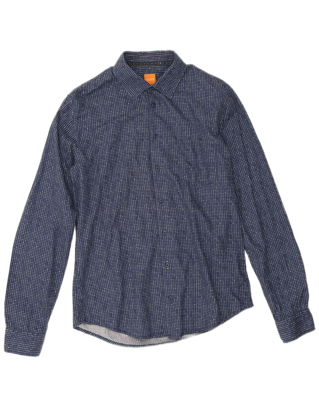 Camisa masculina Hugo Boss de algodão manchado azul marinho médio