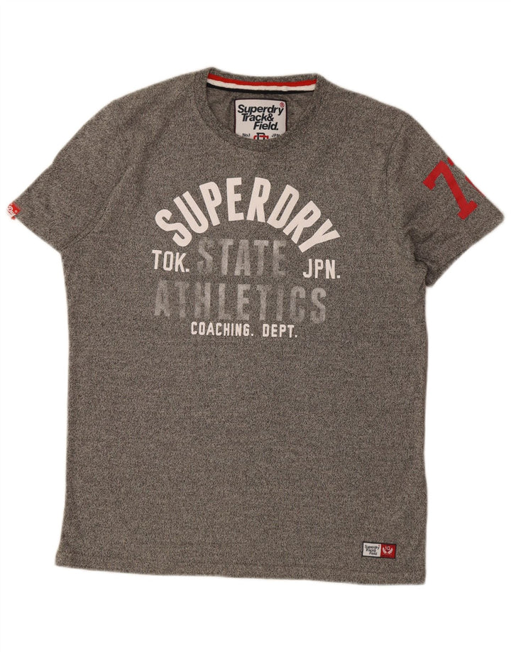 Camiseta masculina Superdry com estampa gráfica grande algodão manchado cinza