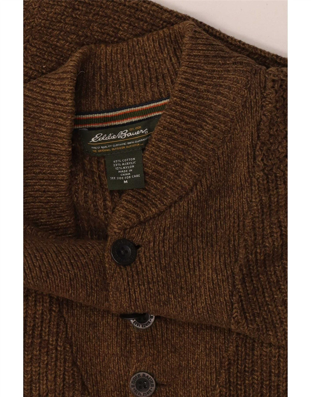Suéter masculino Eddie Bauer com gola e botão, marrom médio manchado