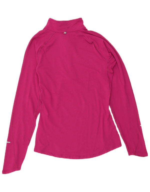 NIKE Womens Dri Fit Zip Neck Pullover Treino Top Reino Unido 10 Pequeno Rosa Nylon