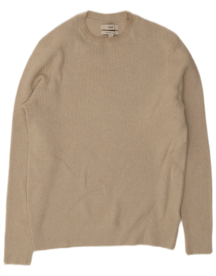 Suéter masculino Marks & Spencer com gola redonda, pequeno poliéster bege