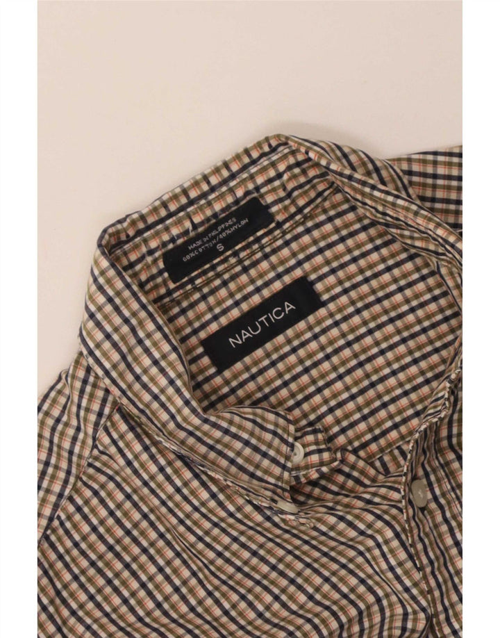 Nautica Camisa masculina de manga curta pequena xadrez multicolorida de algodão