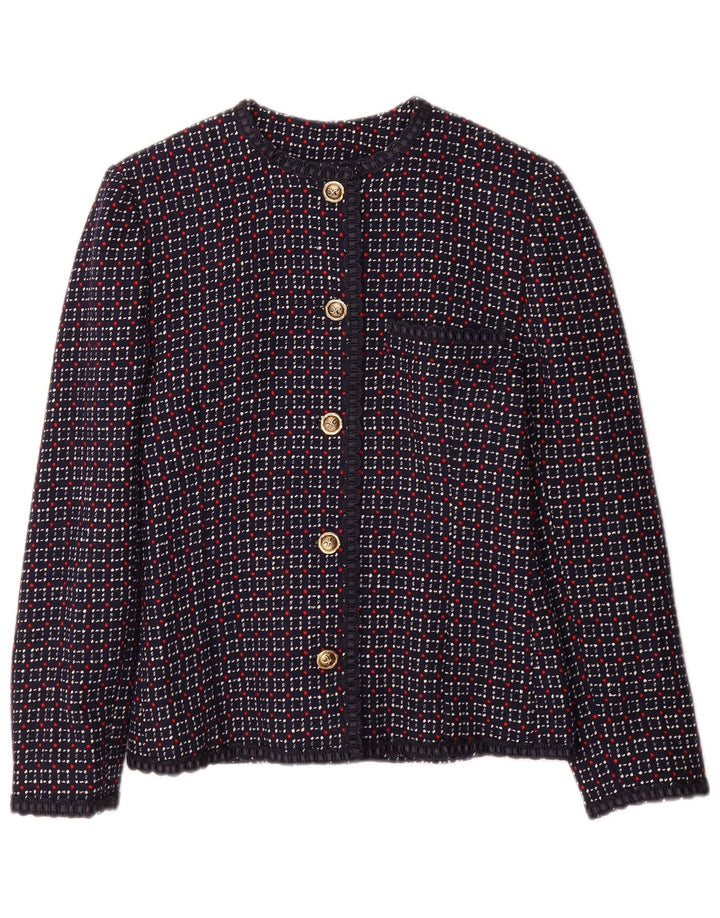Jaqueta blazer feminina vintage com 5 botões Reino Unido 10 pequena xadrez azul marinho