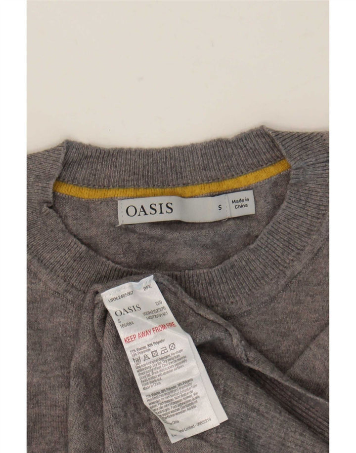 Suéter feminino Oasis com gola redonda grande e estampado Reino Unido 10 pequeno cinza