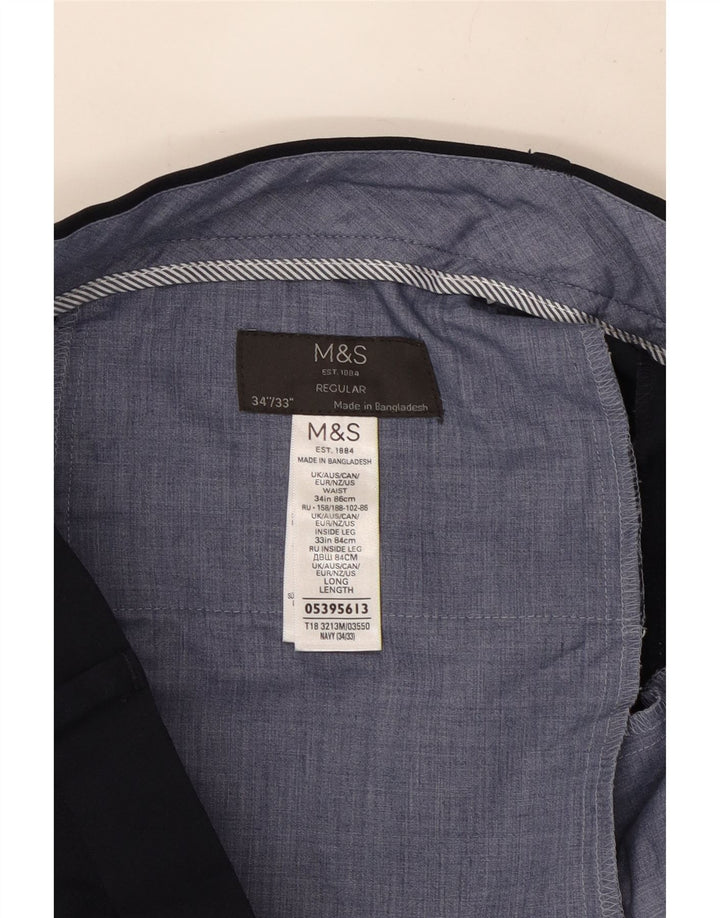 Calça masculina reta regular Marks & Spencer W34 L33 azul marinho