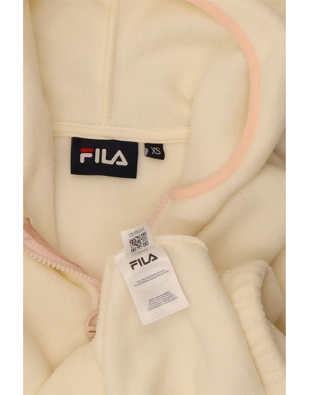 Suéter de lã feminino FILA com capuz grande e gola com zíper UK 6 XS off white