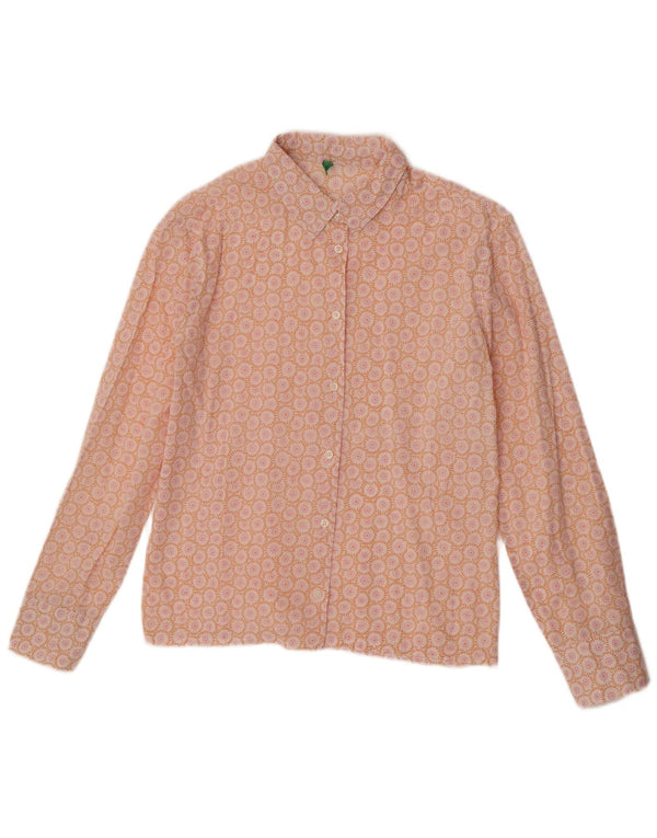 Camisa feminina Benetton UK 12 médio laranja floral