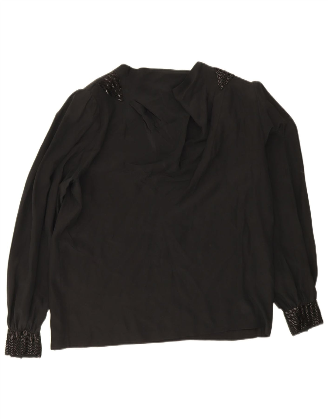 Blusa feminina vintage de manga comprida EU 38 seda preta média