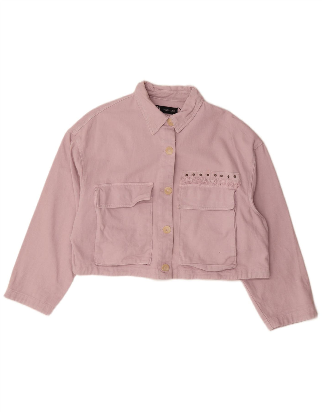 Zara Womens Crop Oversized Denim Jacket Reino Unido 16 Grande Algodão Rosa