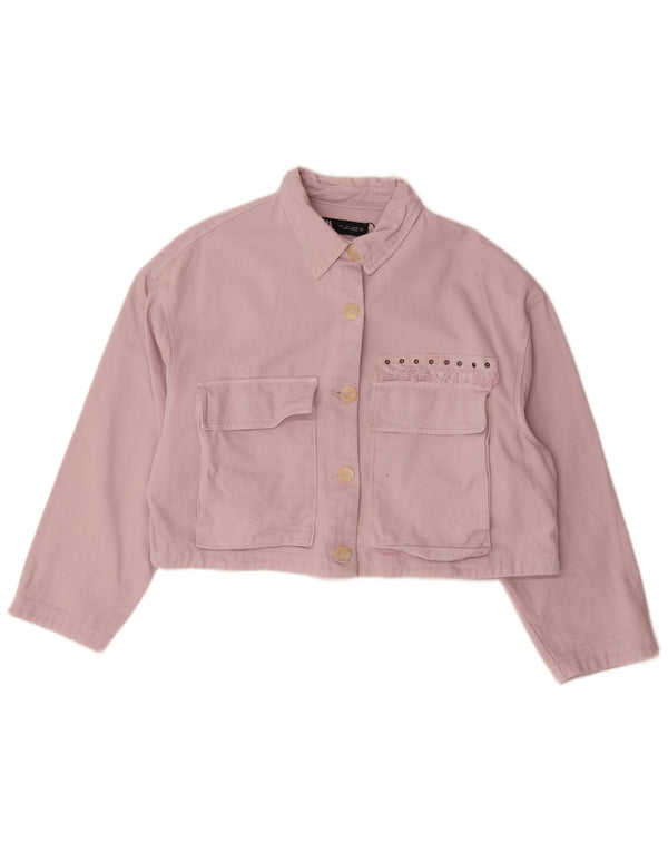 Zara Womens Crop Oversized Denim Jacket Reino Unido 16 Grande Algodão Rosa
