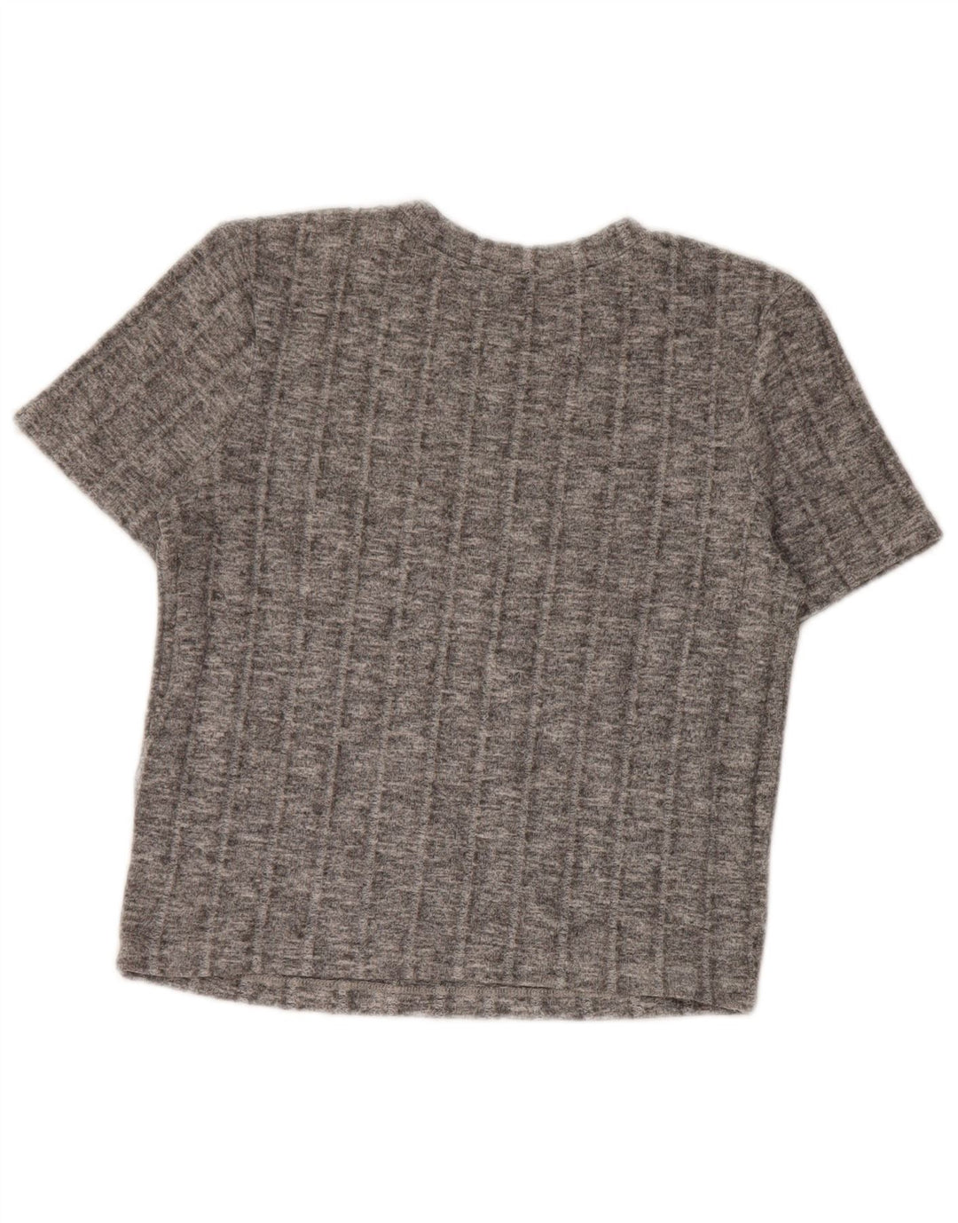 Camiseta feminina Zara Crop Top UK 10 poliéster manchado cinza pequeno