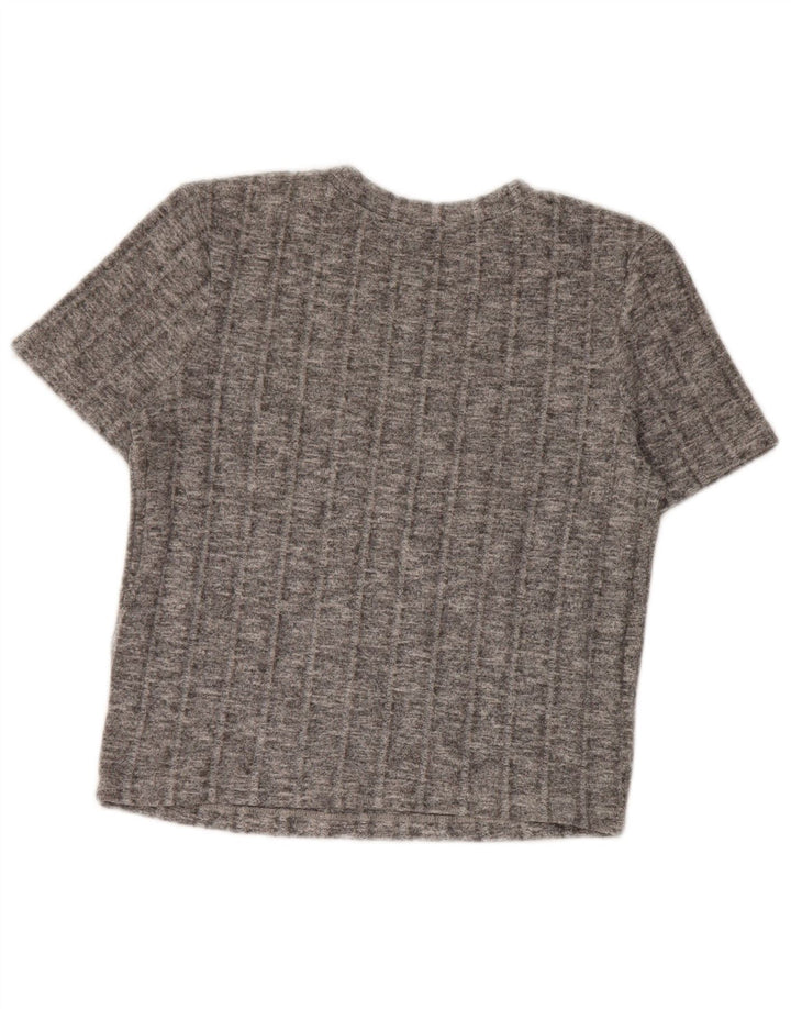 Camiseta feminina Zara Crop Top UK 10 poliéster manchado cinza pequeno