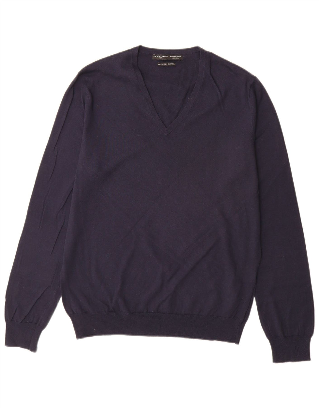 Suéter masculino Zara com decote em V grande algodão azul marinho
