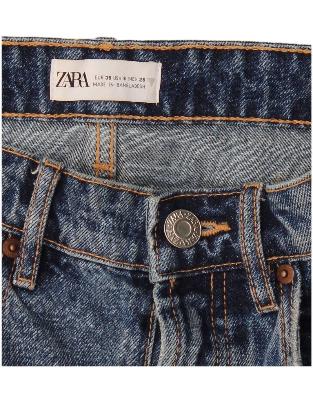 Zara Shorts jeans feminino desgastado UE 38 pequeno W28 azul