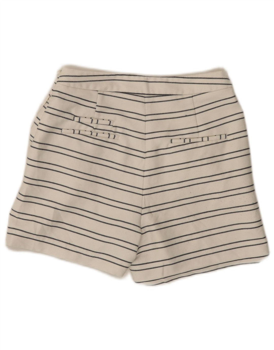 Zara Shorts Chino Feminino Cintura Alta Pequeno W26 Poliéster Listrado Branco