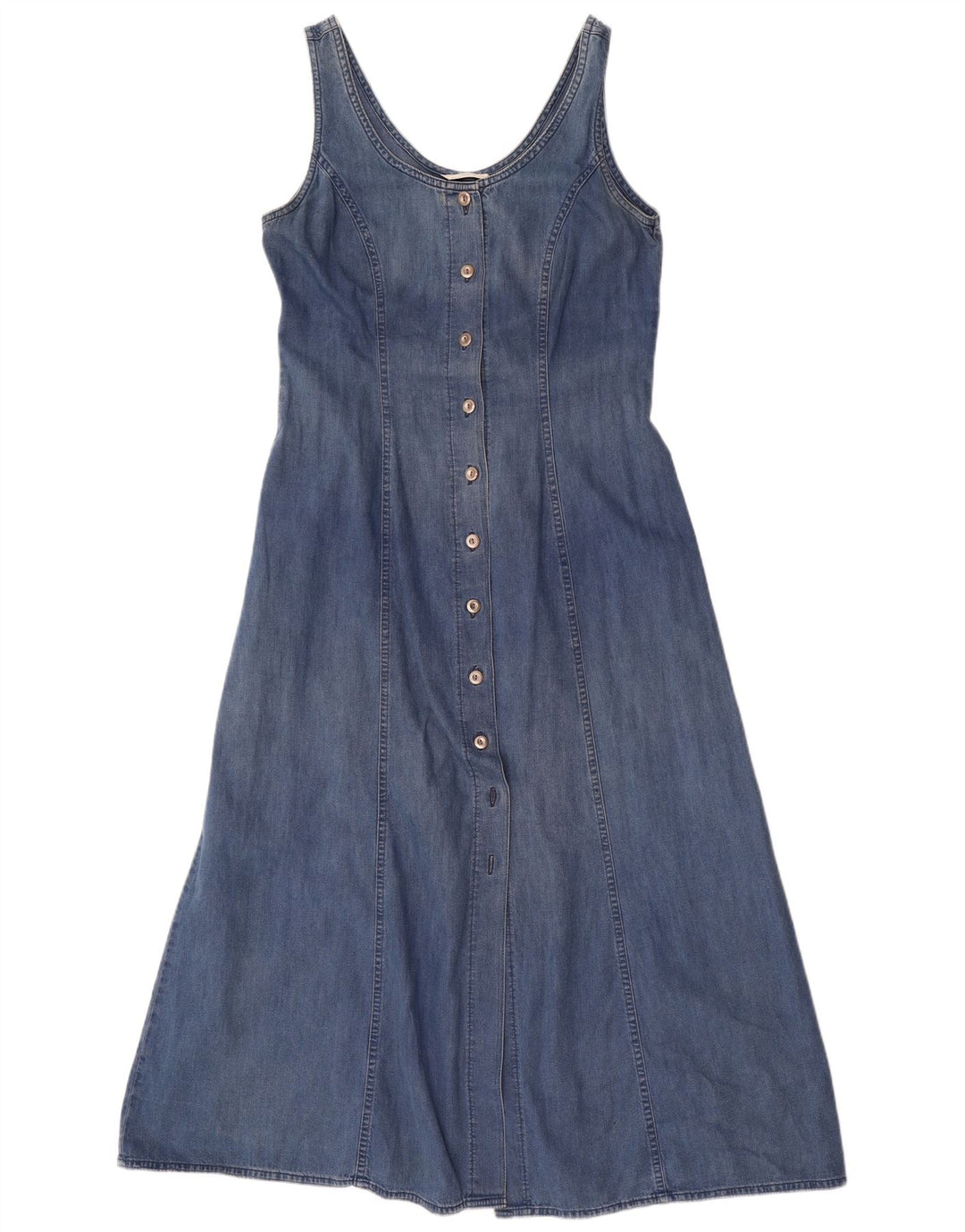 Vestido jeans feminino maxi sem mangas Marks & Spencer Reino Unido 12 azul médio