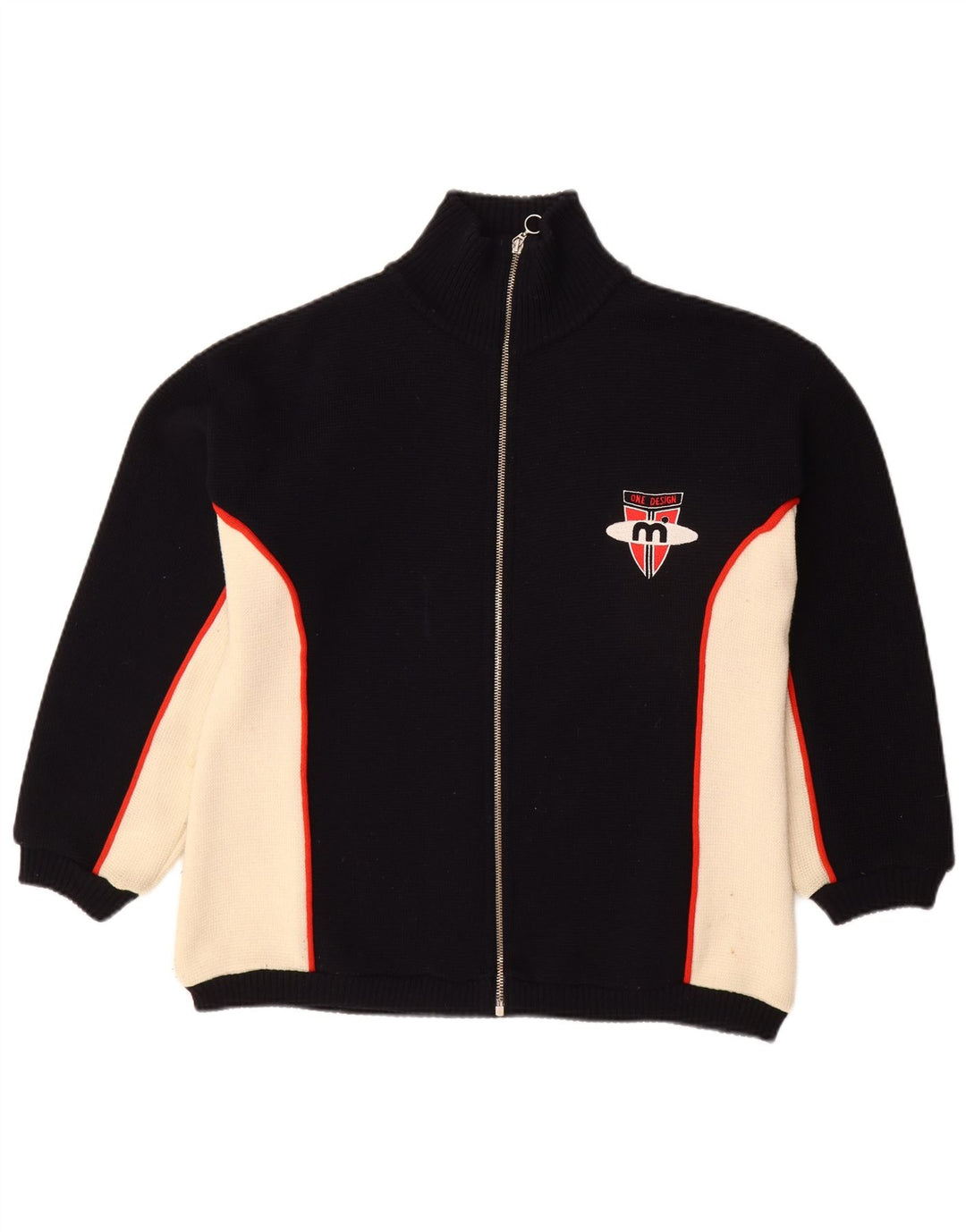 Suéter cardigã masculino VINTAGE pequeno preto colorblock lã