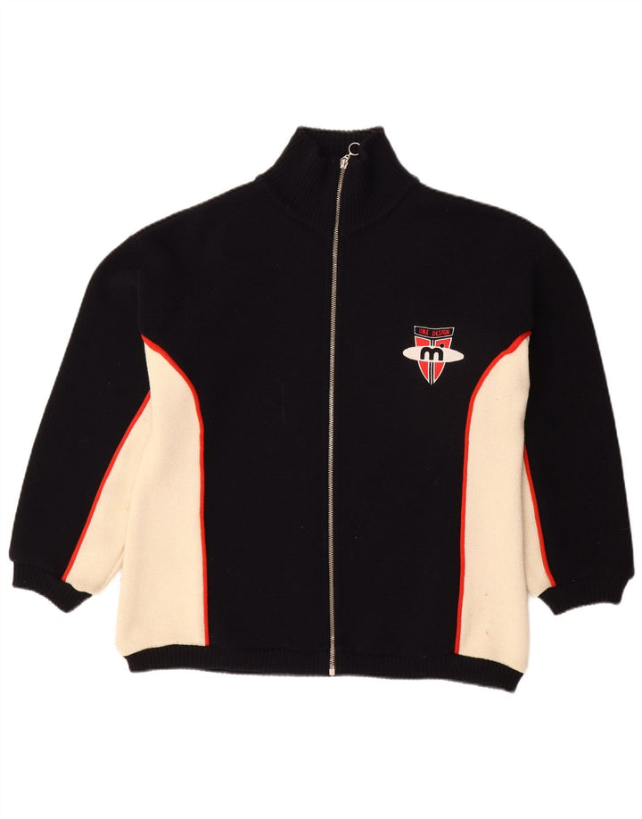 Suéter cardigã masculino VINTAGE pequeno preto colorblock lã
