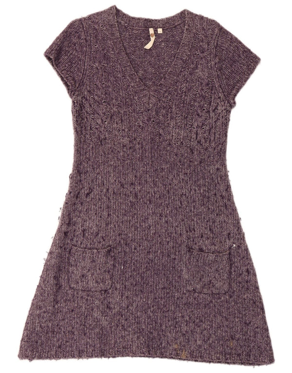 Vestido jumper feminino de mangas curtas White Stuff Reino Unido 14 médio roxo manchado