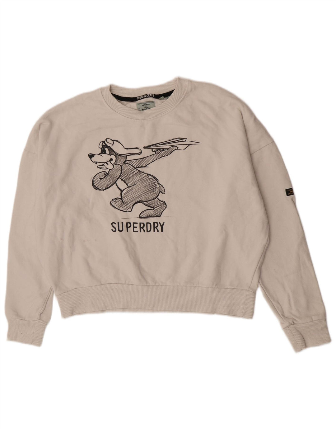 Superdry feminino gráfico oversized moletom jumper UK 16 grande branco