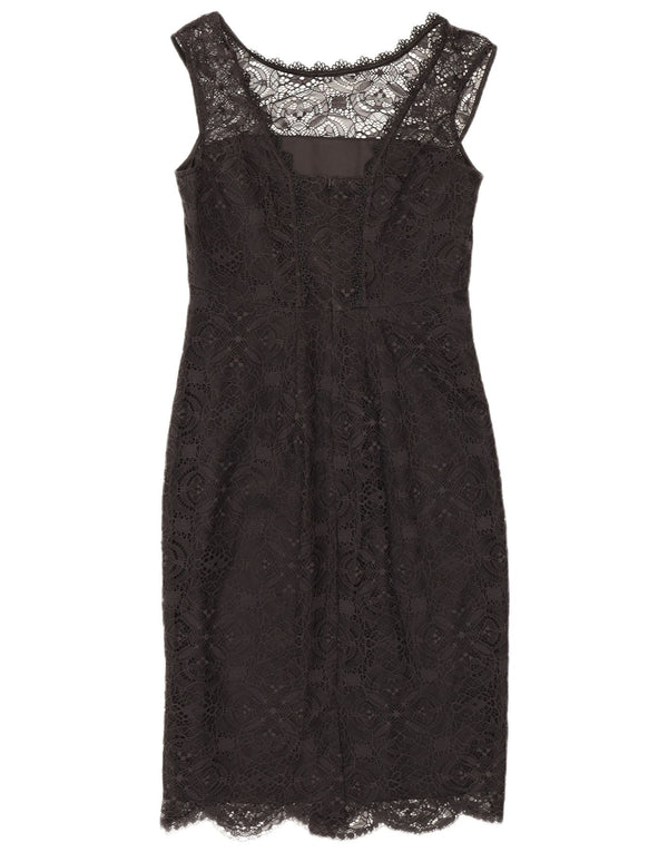 Vestido bodycon feminino sem mangas Monsoon Reino Unido 10 pequeno preto floral de nylon
