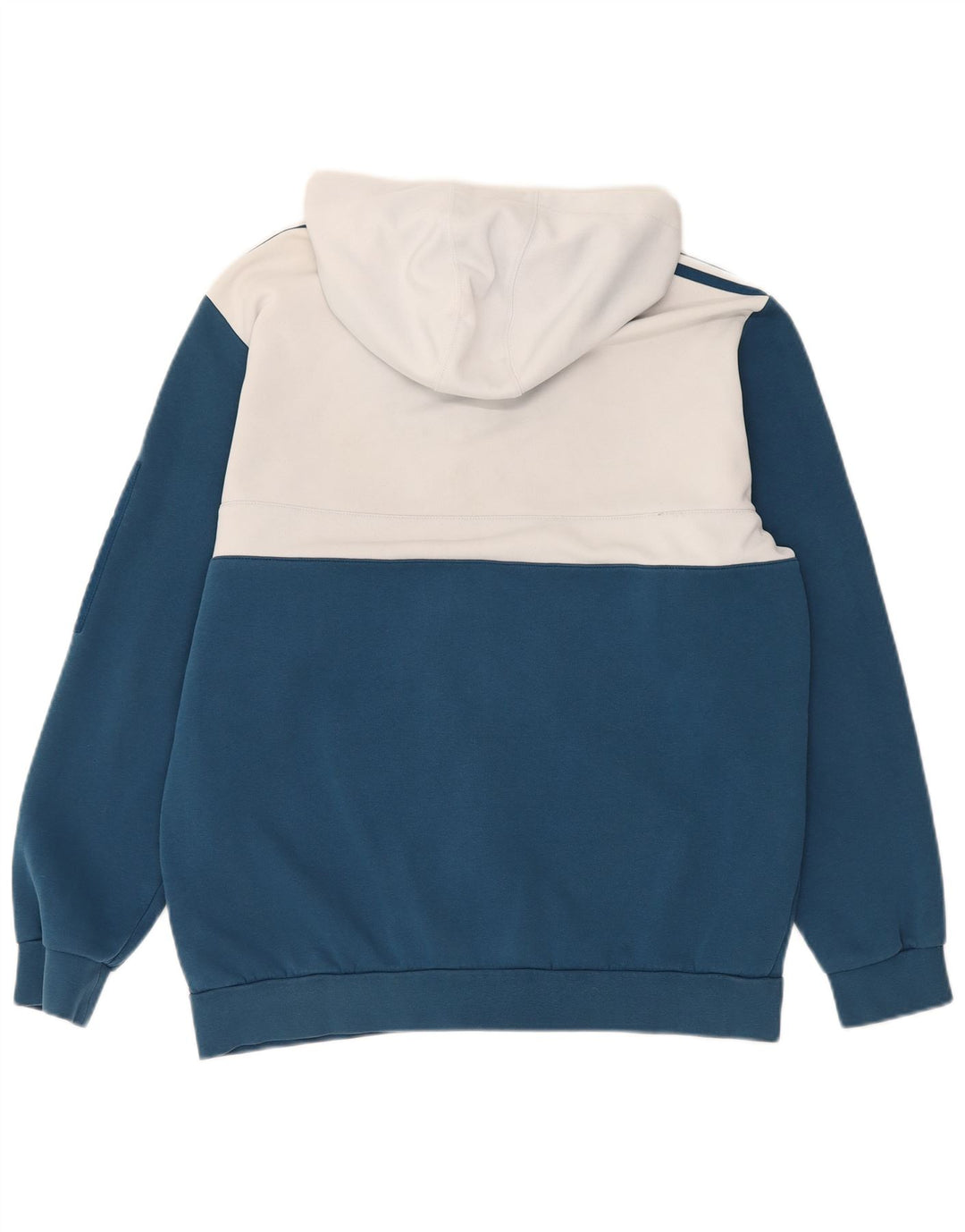 Suéter masculino Adidas com capuz e zíper grande azul colorido bloco de poliéster