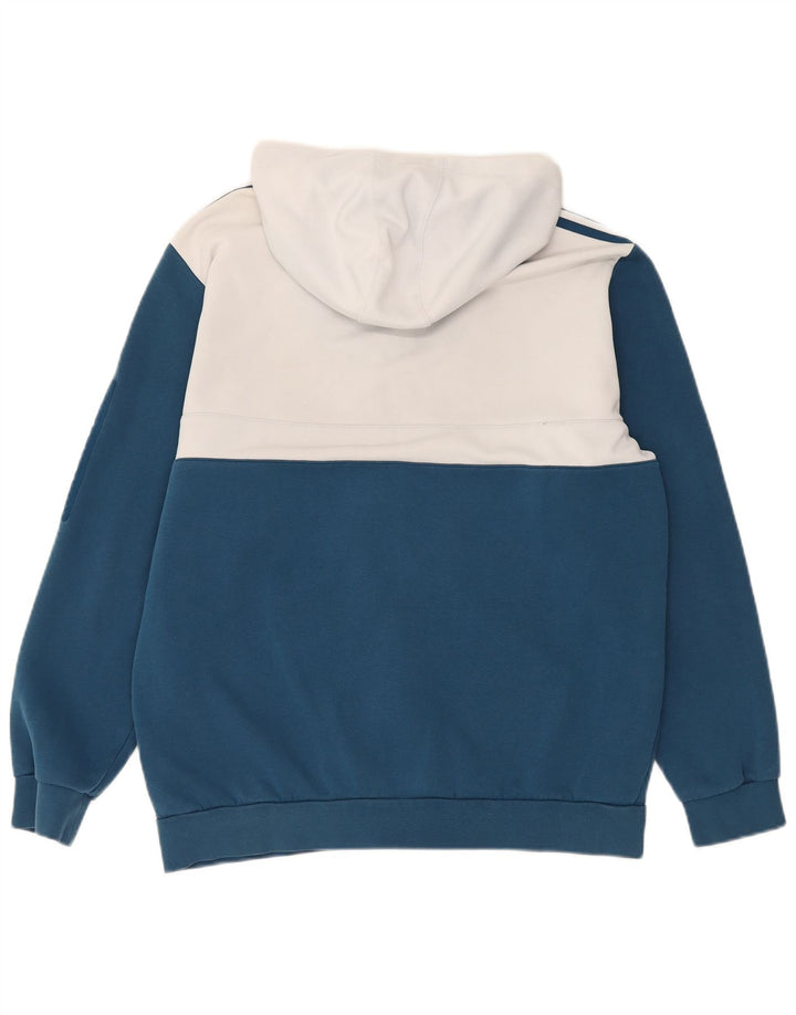 Suéter masculino Adidas com capuz e zíper grande azul colorido bloco de poliéster