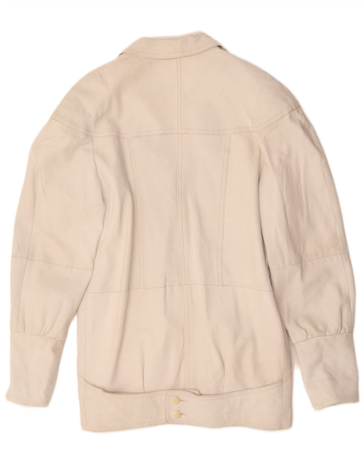 Casaco feminino de couro superdimensionado VINTAGE EU 40 couro branco médio
