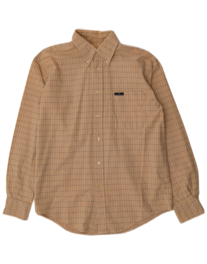 Sergio Tacchini Camisa masculina de algodão xadrez bege médio