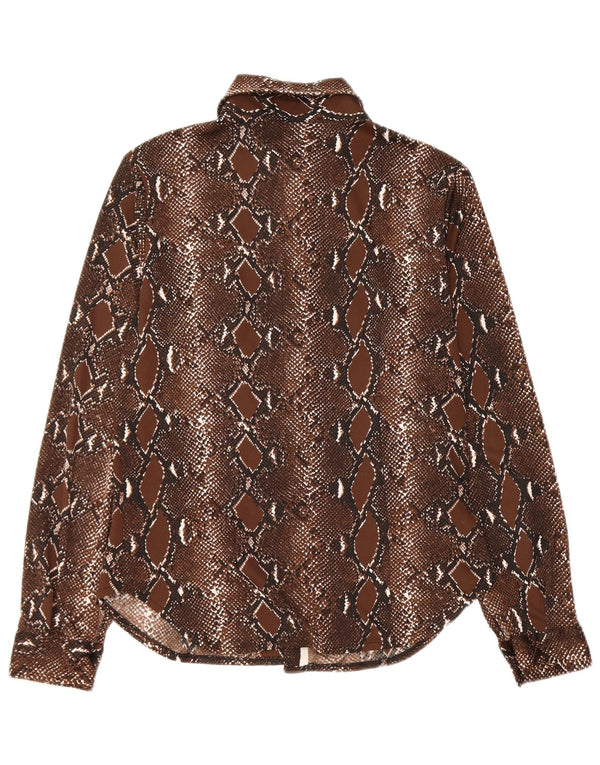 Blusa feminina vintage UK 12 poliéster estampa animal marrom médio