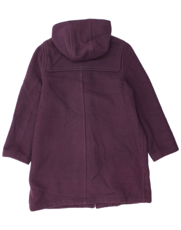 Casaco Duffle feminino vintage com capuz Reino Unido 14 grande lã roxa