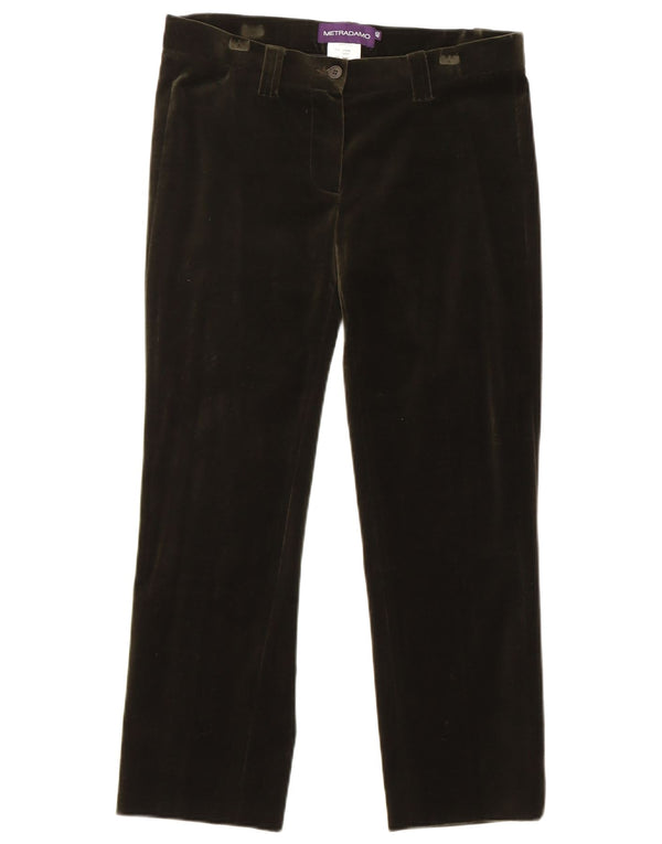 Calça casual feminina Metradamo com corte de veludo UE 40 médio W30 L25 verde