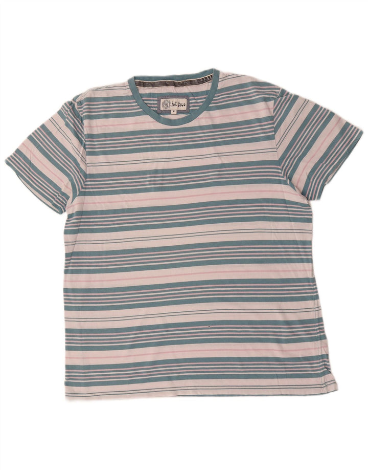 Camiseta masculina Fat Face Top de algodão listrado azul médio