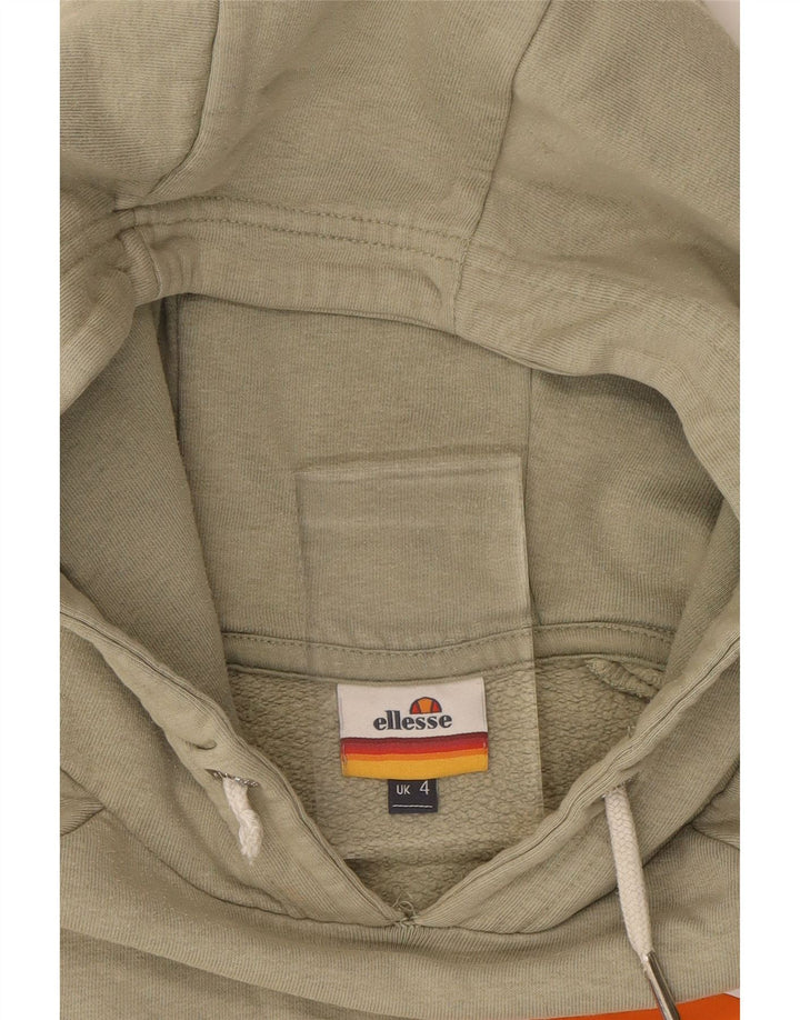 ELLESSE Womens Graphic Crop Hoodie Jumper UK 4 XS  Khaki Cotton Vintage Ellesse and Second-Hand Ellesse from Messina Hembry 