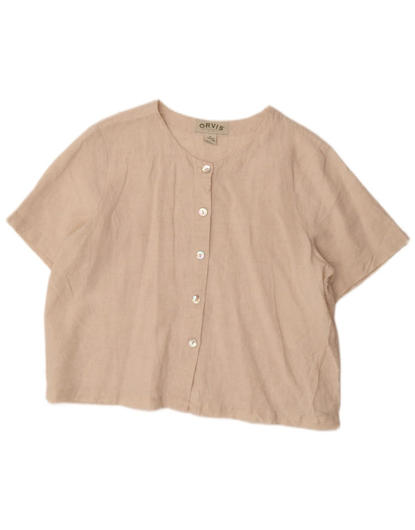Blusa feminina de manga curta grande Orvis Reino Unido 18 XL linho bege