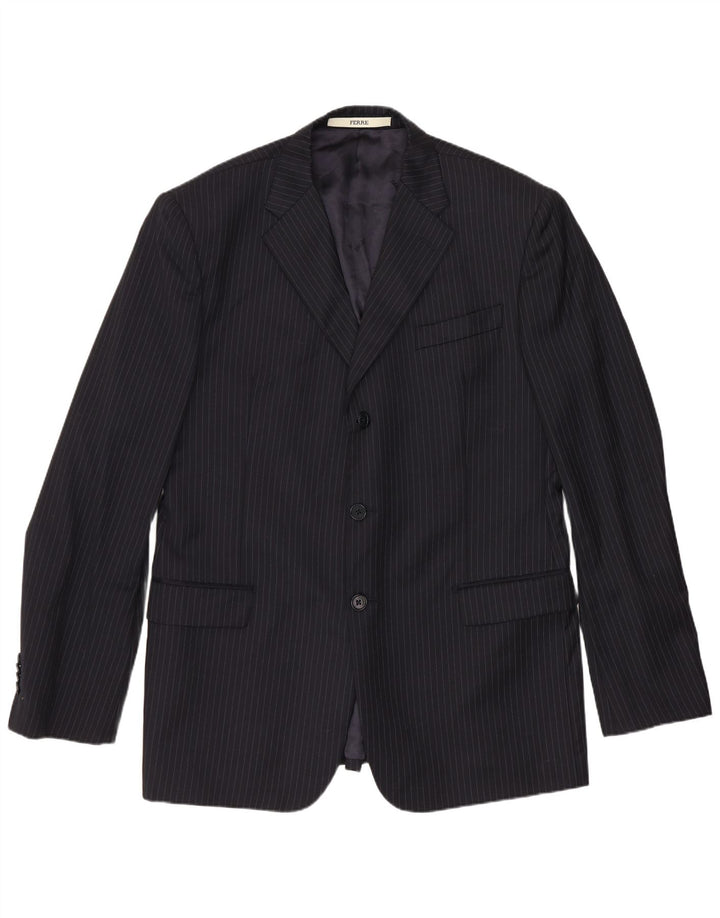 Jaqueta blazer masculina Ferre com 3 botões IT 54 2XL azul marinho listrado lã virgem