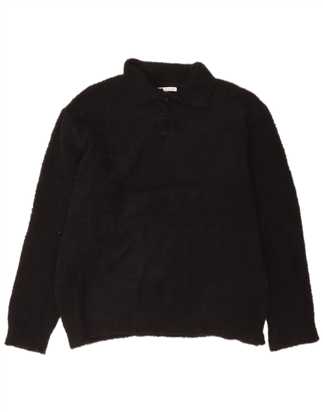Zara Mens Polo Neck Fleece Jumper XL Preto Poliéster
