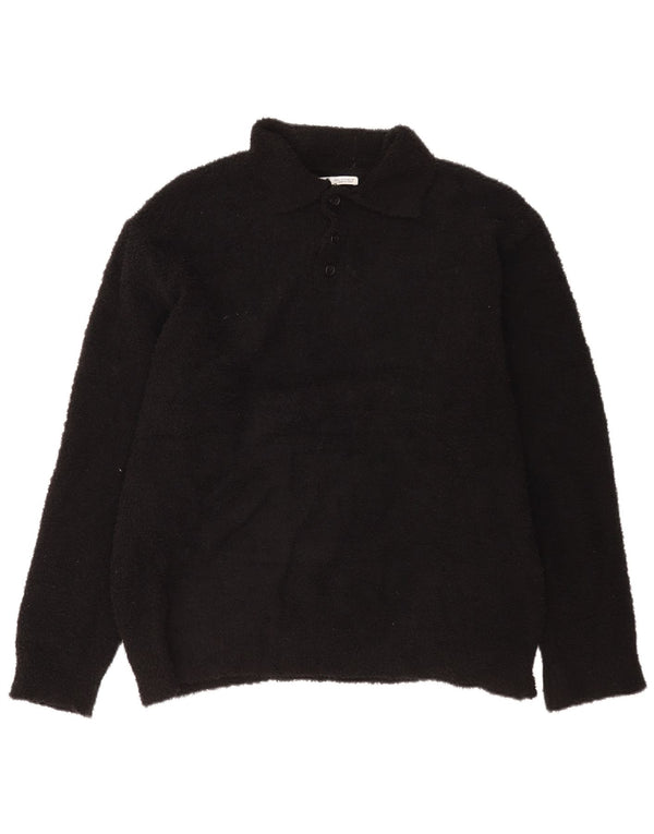 Zara Mens Polo Neck Fleece Jumper XL Preto Poliéster